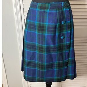 Vintage Pleated 100% Wool Tartan‎ Plaid Kilt Wrap Skirt Womens Aljean Canada 20"